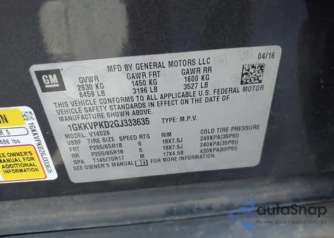 2016 GMC Acadia Sle-2 from USA, damaged, VIN 1GKKVPKD2GJ333635